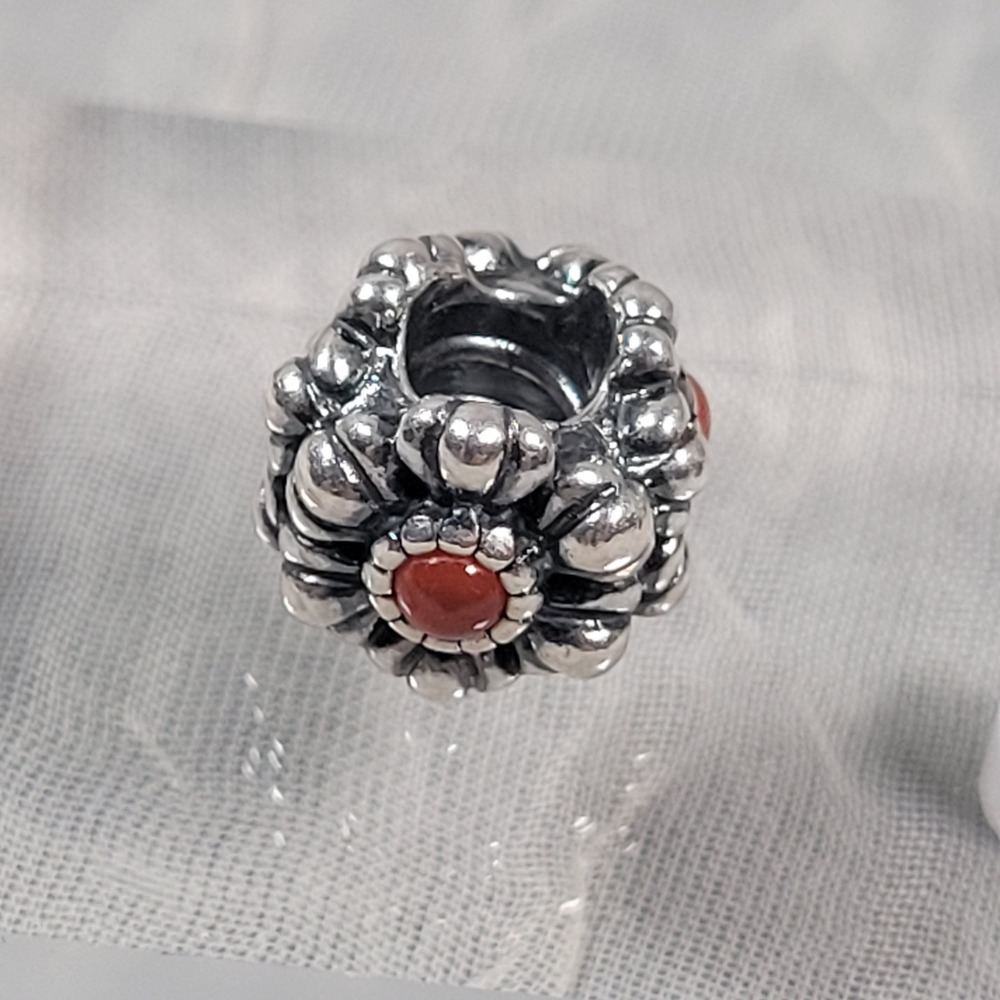 Pandora Sterling Silver Carnelian Stones Charm July Birthstone Floral ALE S925